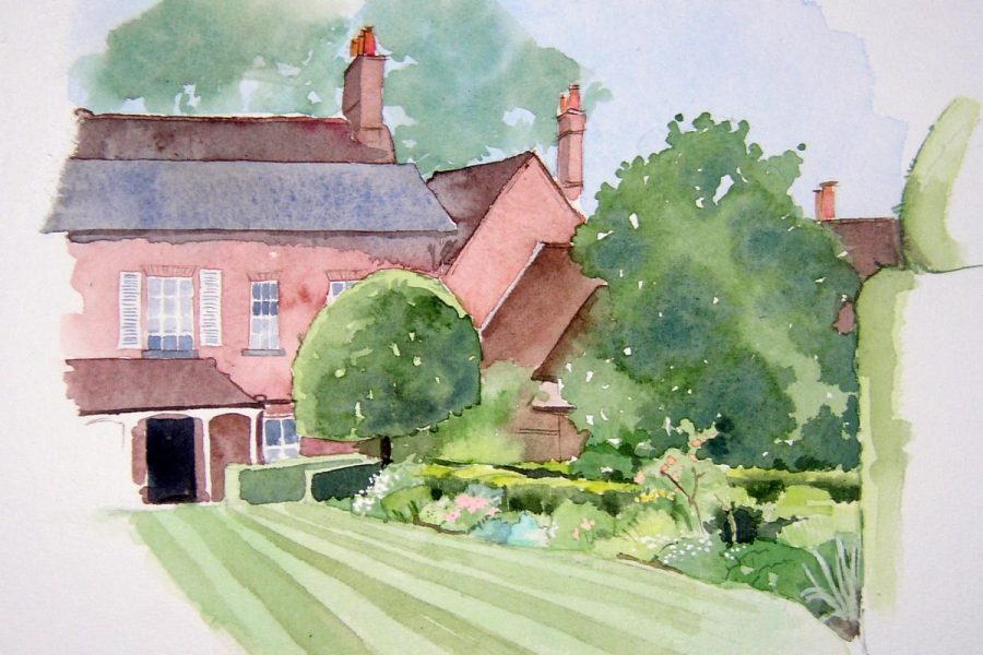 House Portrait The Old Mill House detailed view in watercolour